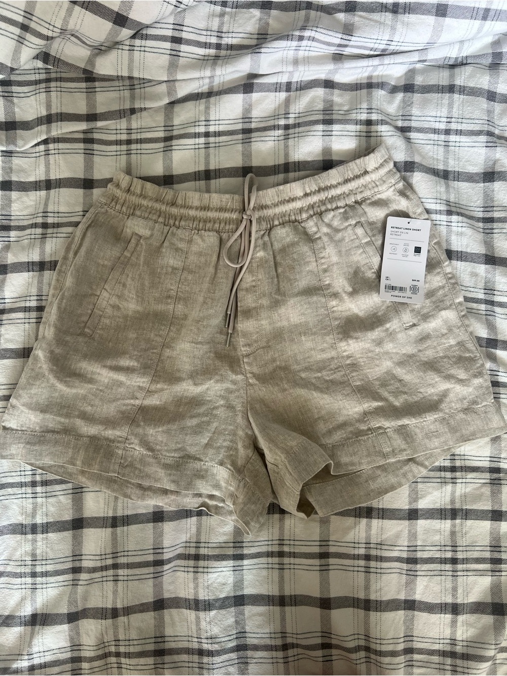 Athleta Beige Linen-Blend Drawstring Athletic Shorts